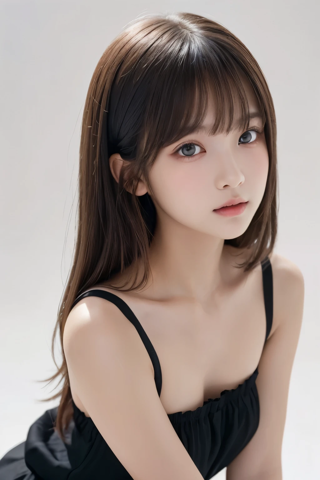 Highest quality,8K,High definition,Face like an actress,,(),Dark brown hair,With bangs,Medium-long straight hair),T-back panties,love juice