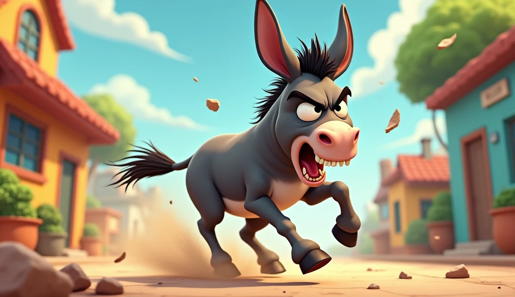 Fun image of an angry donkey running away