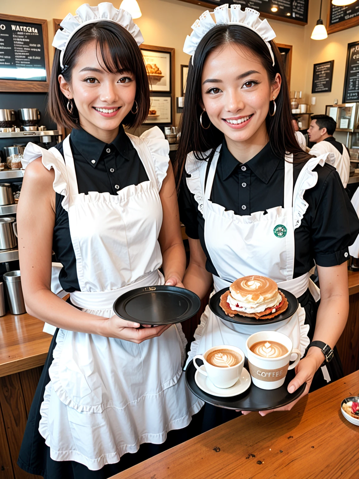 Fraction_9, Fraction_8_up, Fraction_7_up, cowboys shoot , 
Coffee Shop, 
Japanese Girls,maid, maid apron, 
 has a seductive smile, tray, collar,