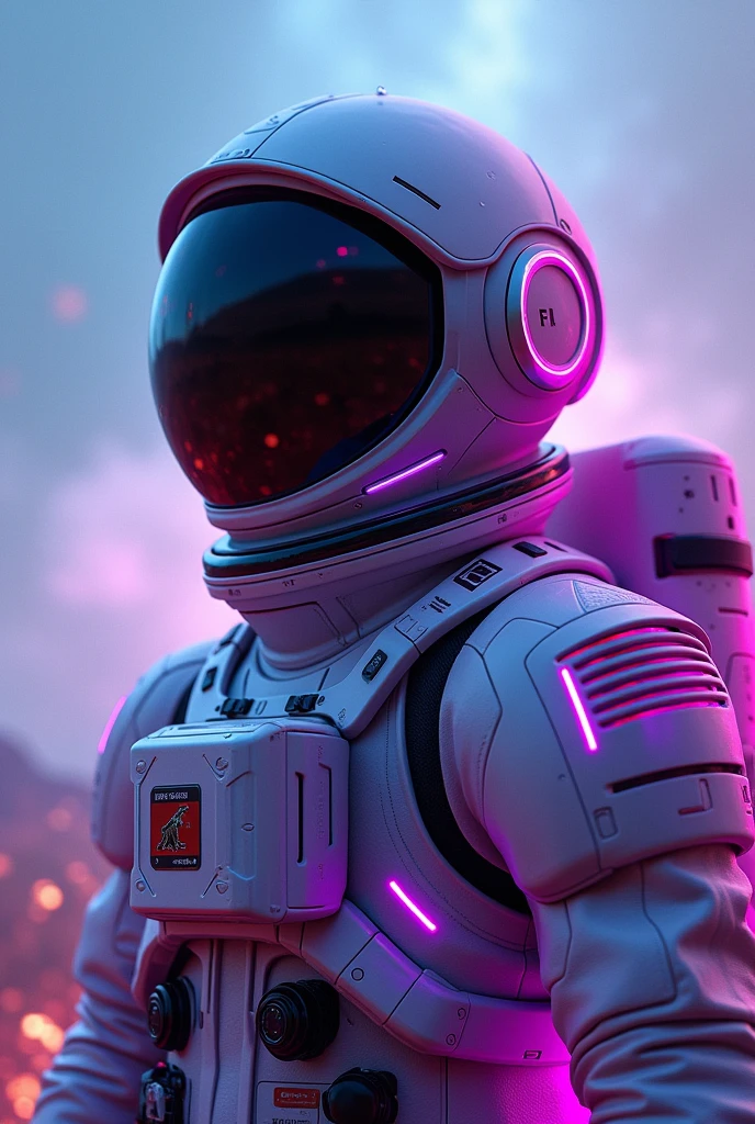 Phone wallpaper, portrait d'astronaute, Stylized outfit with purple neon