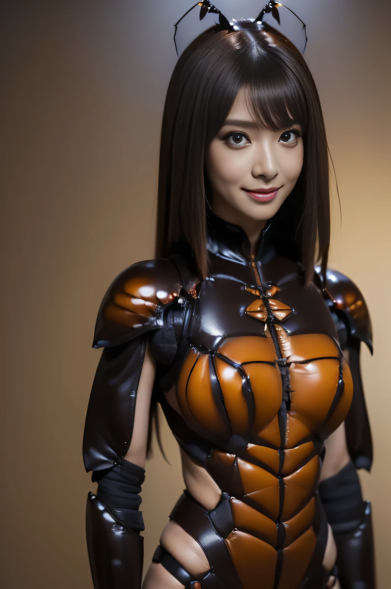 (high resolution,masterpiece,best quality,extremely detailed CG, anime, official art:1.4), realistic, photo, amazing fine details, all intricate, gloss and shiny,awesome many layers, 8k wall paper, 3d, sketch, kawaii, illustration,( solo:1.4), perfect female proportion,villainess, (fusion of dark brown cockroach and lady:1.4), (brown cockroach form lady:1.2), (brown cockroach lady:1.2), (fusion:1.2), (solo:1.4), (evil smile:1.2), muscular, abs, (cockroach brown exoskeleton bio insect suit:1.4), (cockroach brown exoskeleton bio insect armor:1.2), (brown transparency cockroach wing:1.4), (brown cockroach antennae:1.3),