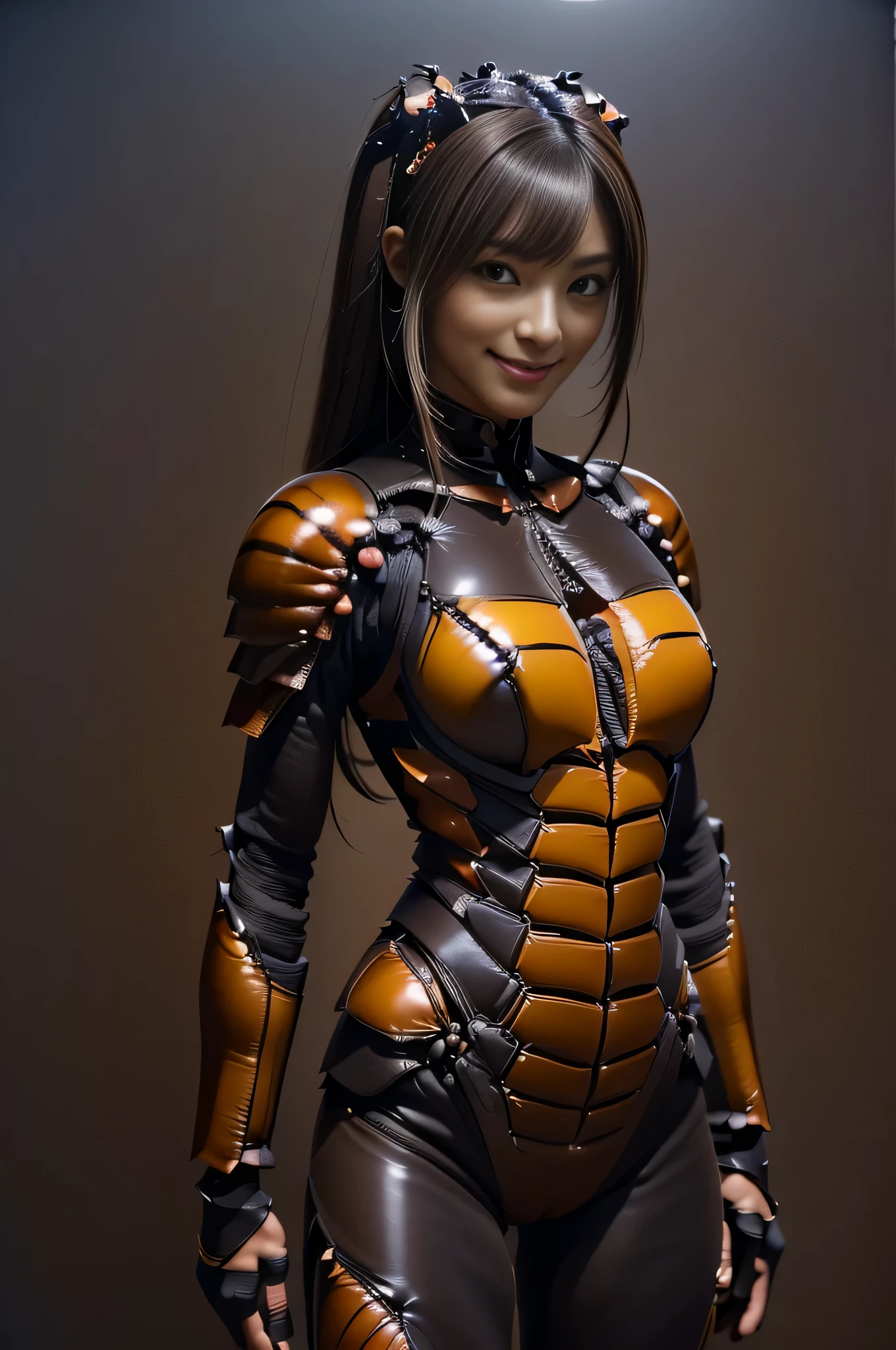 (high resolution,masterpiece,best quality,extremely detailed CG, anime, official art:1.4), realistic, photo, amazing fine details, all intricate, gloss and shiny,awesome many layers, 8k wall paper, 3d, sketch, kawaii, illustration,( solo:1.4), perfect female proportion,villainess, (fusion of dark brown cockroach and lady:1.4), (brown cockroach form lady:1.2), (brown cockroach lady:1.2), (fusion:1.2), (solo:1.4), (evil smile:1.2), muscular, abs, (cockroach brown exoskeleton bio insect suit:1.4), (cockroach brown exoskeleton bio insect armor:1.2), (brown transparency cockroach wing:1.4), (brown cockroach antennae:1.3),