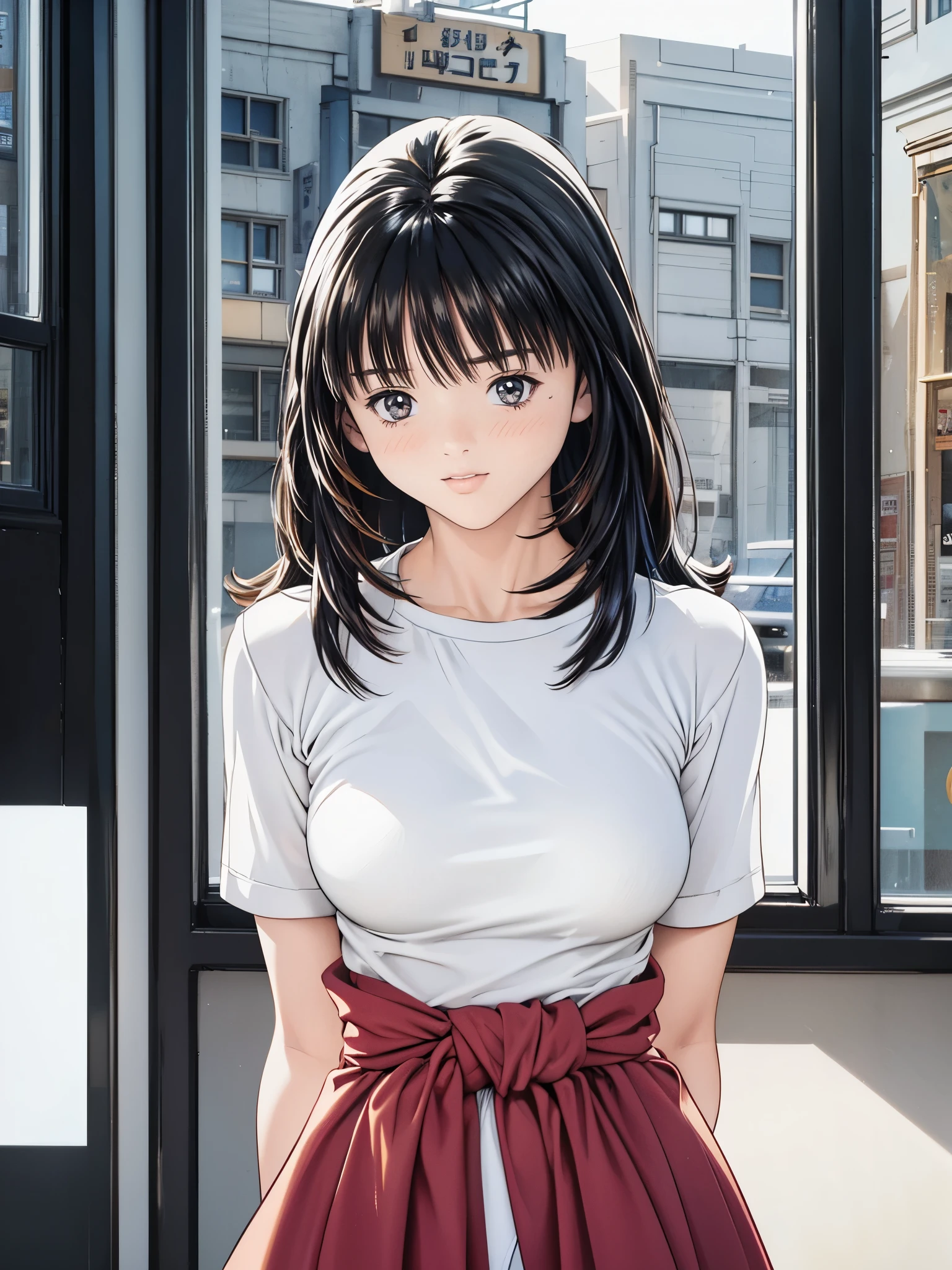 8k、 top quality 、(masterpiece:1.2)、Genuine、Super fine、 super high resolution 、1 person、 beautiful face、 perfect body、(( black hair))、 Waistline、( has a thin waist:1.3)、 Beautiful skin、 skin texture、Floating Hair、(uniform:1.1)、classroom、 blanking in the heart of the city、(( upper body shot))、 College Student 、 Big Breasts 、 juicy thighs、 miniskirt、 punch、 white panties