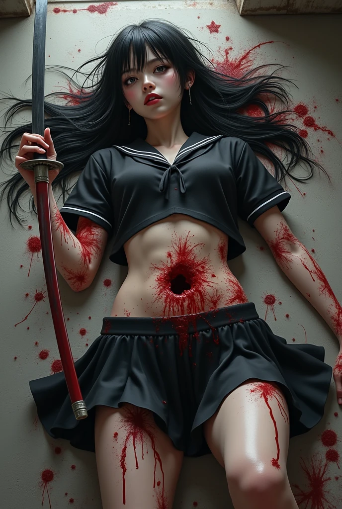 masterpiece, Best Quality, absurderes, Perfect ???????, Unity 8k Wallpapers,best anime,cowboy shot,20 year old beauty、boa hancock,black hair,long hair,center parted bangs,(((crying:1.5,sad:1.5,scared look,open mouth))),slender body,large breasts,kneeling,defeat、injury、(((red bruise from being beaten:1.3,whip marks:1.2))),Look at your audience、torn clothes、topless,nipples,Red pleated mini skirt、leather red sandals、a dark prison、
