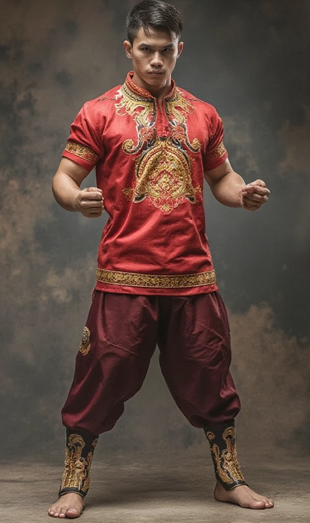 "A highly realistic 2.5D style Muay Thai fighter,wear shirt มวยไทย muay thai shirt