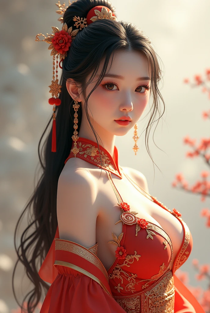 a close up of a woman in a red dress posing for a picture, beautiful attractive anime woman, seductive anime girls, Red bra, Popular topics on cgstation, author：Hero, gorgeous chinese models, cute women, cgstation trends, author：Fan Qi, Sexy girl, very attractive and beautiful, Beautiful digital artwork, ChineseGirl, Chopping, Japan goddess