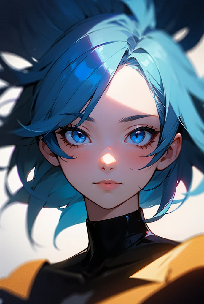 Hot girl, blue hair, yellow eyes
