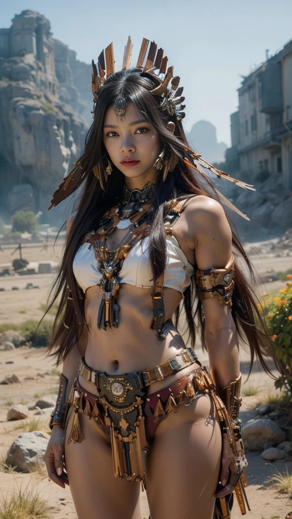 close-up of beautiful korean female, 34 inches breasts size, wearing, wearing as Monster Hunter costume, on desert, with sandstorm, uhd