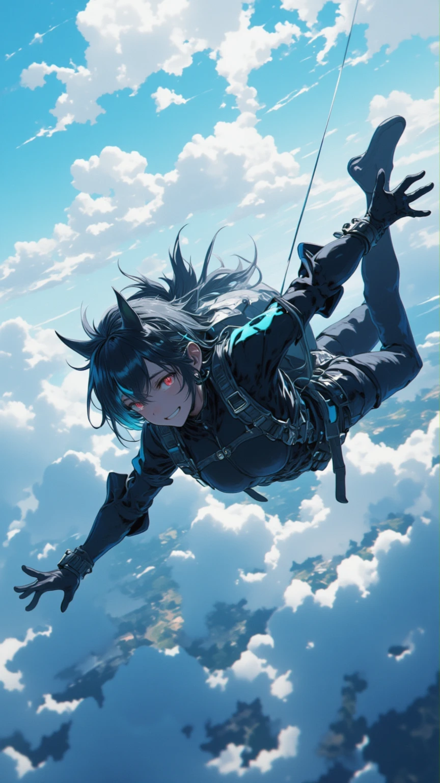 （masterpiece、 High Quality 、 high image quality、4K、8k、 Details）、to plummet、The Devil's Boy、Skydiving Poses、Rapid descent from the sky、（ motion blur ：2.0）