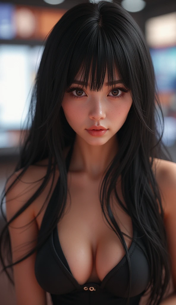 There is a woman with very large breasts posing for a photo, realistic digital art 4k, realistic digital art 4k, beautiful digital artwork, realistic 3d animation, 4K high-definition digital art, 8K realistic digital art, art germ ; 3d unreal engine, Photorealistic anime girl rendering, stunning anime face portraits