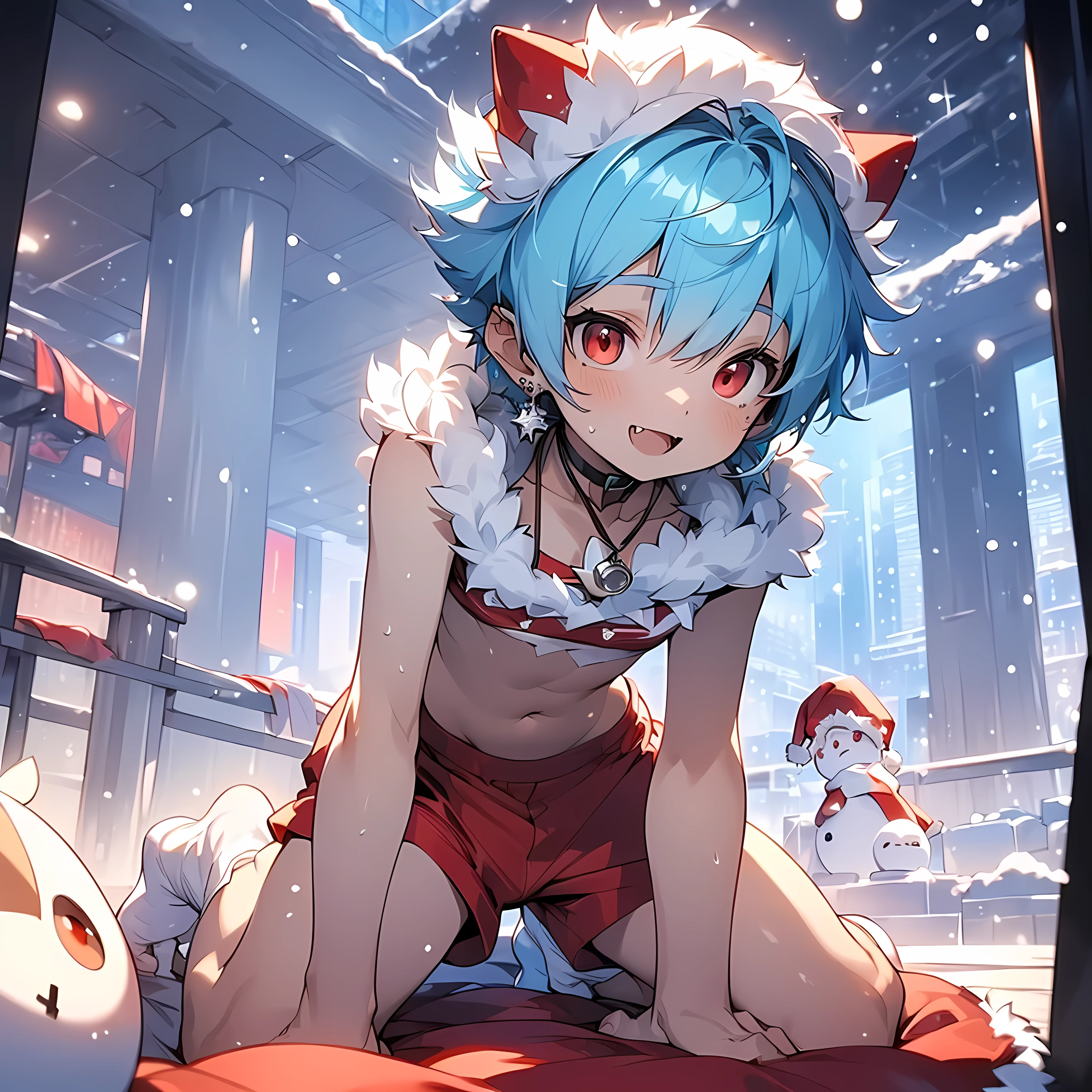 (solo:2), (boldline:-1.7), (dynamic), (paw pose:1.4), (arched back), ((bubble)), (standing:1.5), (spread legs:1.3), (((fang))), (((best finger))), BREAK (best quality:1.5), (absolutely resolution:1.5), (ultra detailed:1.5), (masterpiece:1.5), (perfect face), (detailed face), (detailed eyes), (best eyes), (cute face), (shota:2.1), BREAK (blue kimono:1.5), BREAK (white loincloth:1.5), (fox ears:1.5), (fox tail:1.75), (see throgh wet clothes:1.3), (bulge:1.6), (skinny:1.3), BREAK (light blue hair:1.5), (spiked hands), (wine red eyes:1.4), (eyes with highlight:1.6), ((mole under eye)), (sweaty skin), (chuckling:1.5), ((earrings)), (shiny skin:1.3), BREAK (forest:1.5), (blun orbs:1.5), (((at night))), ((wind blowing)), ((nipple)), (abs), groin, ((from above)), look up,