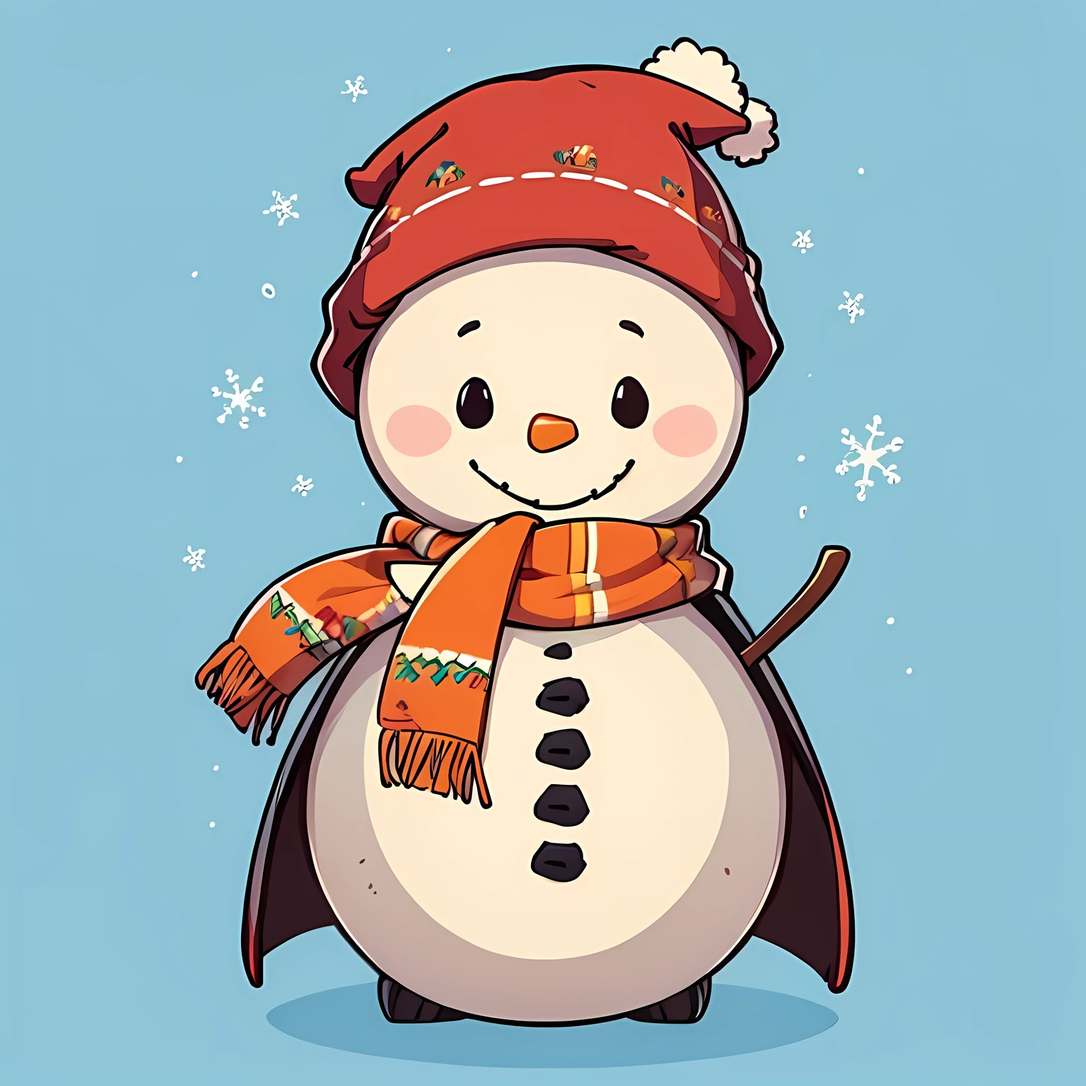 Cartoon snowman wearing a red hat and scarf with a red scarf - SeaArt AI