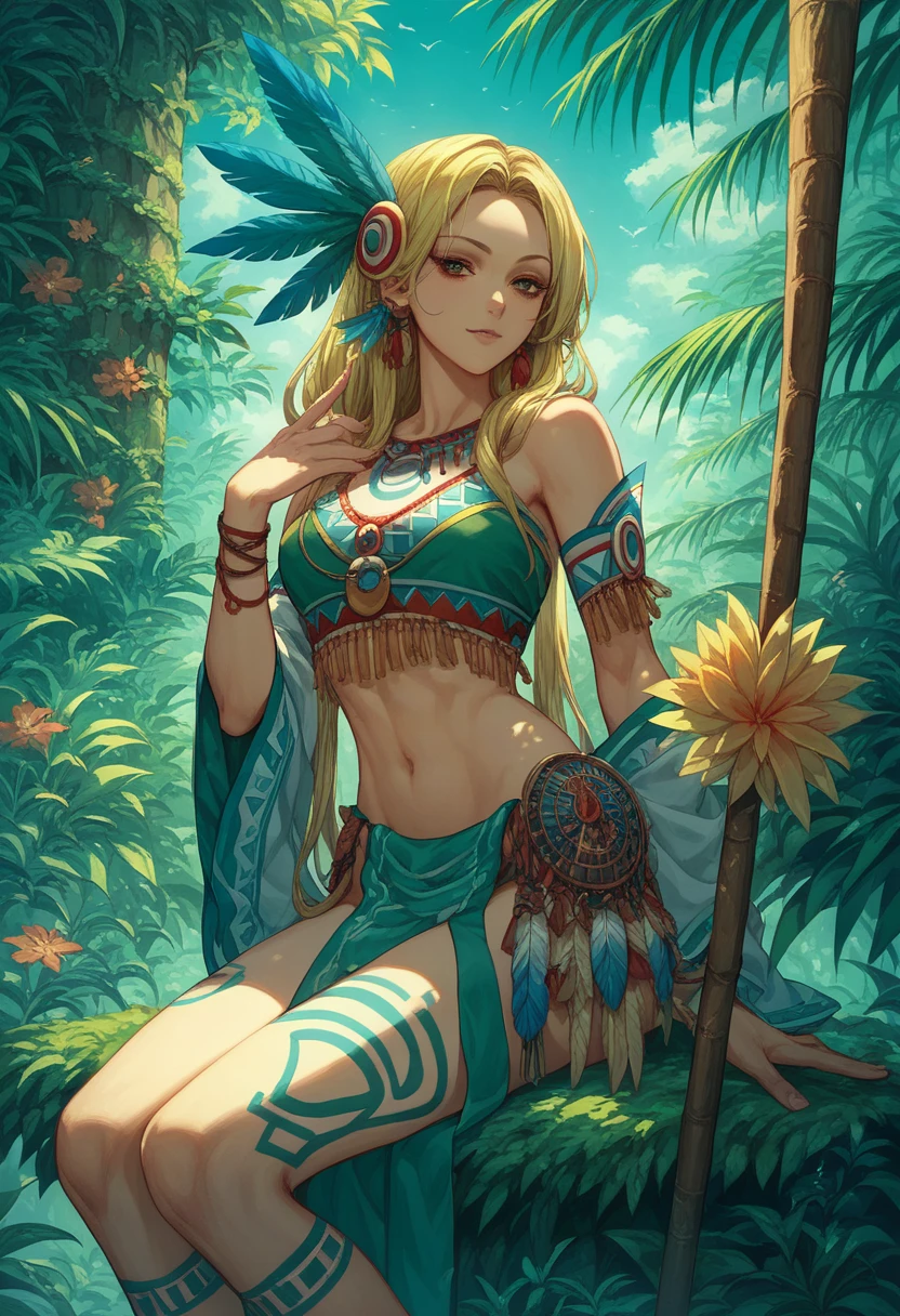 (best quality,4k,8k,highres,masterpiece:1.2),ultra-detailed,(realistic,photorealistic,photo-realistic:1.37),full body portrait of beautiful alien (light green skin, small cute antenna) native tribal woman in alien primitive village,(dancing a sultry seductive dance for James T. Kirk of the USS Enterprise)(ornate beaded head piece, colorful tribal belt, unclad, some tribal tattooing and phosphorescent  body paint, confidence, big natural breast), (vivid colors, outdoors, green pastures). (head to toe, show all of her)