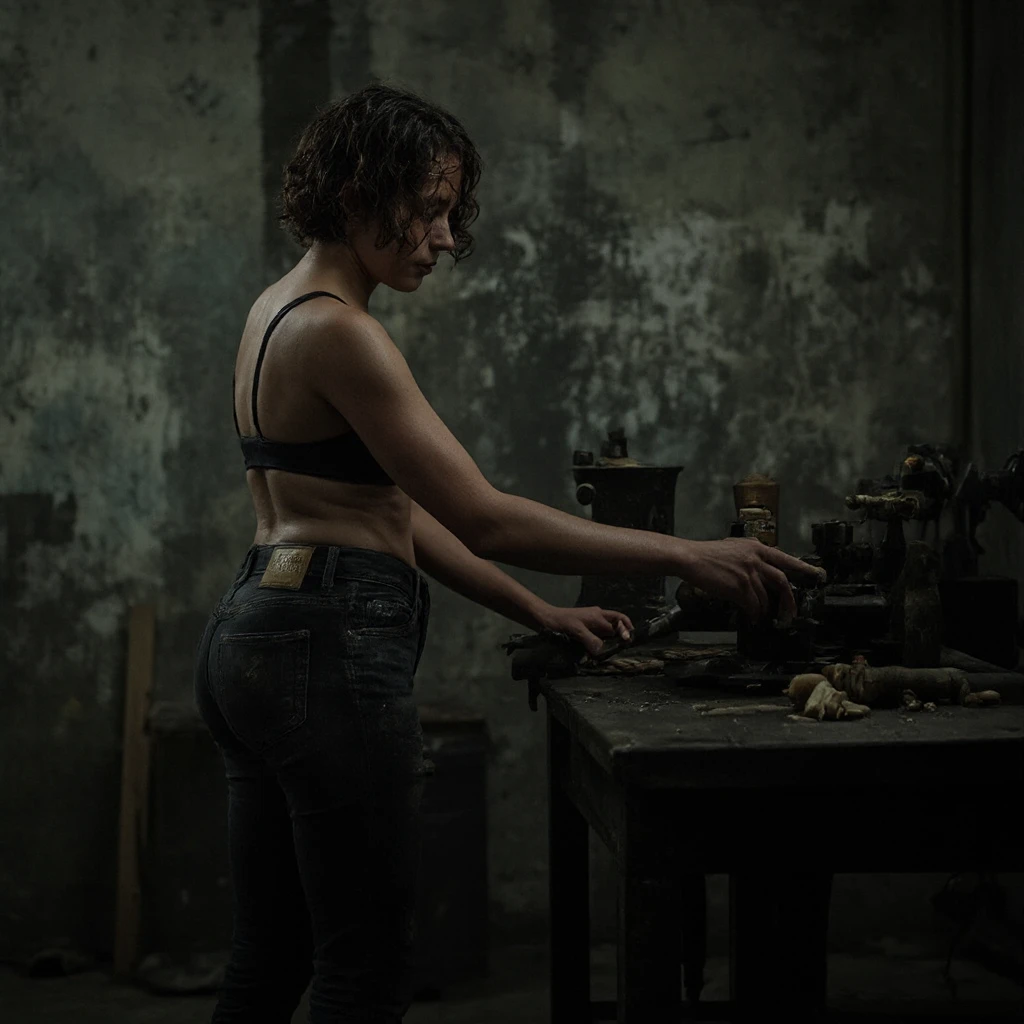 A young teen boy in loose fitting jeans pants and a loose t-shirt from behind, Black nerdy glasses, Sexy pose, Bent
forward, Looks worried and concerned, Young, Teen, Ginger hair, Curly hair, Dark green eyes, Tan skin, Freckles, Small nose, Slender body, Plump booty, Round booty, booty, Sexy booty, Plump
ass, ass Sexy ass, Young boy, Teen boy, Femboy, Twink, Tracksuit boy, Solo Single Boy, 1 boy, Nerd boy, Nerdy In an old
abandoned laboratory, Abandoned, Scary, Brick Walls, Laboratory, Ultra-detailed, Best quality,
Ultra-realistic, High quality