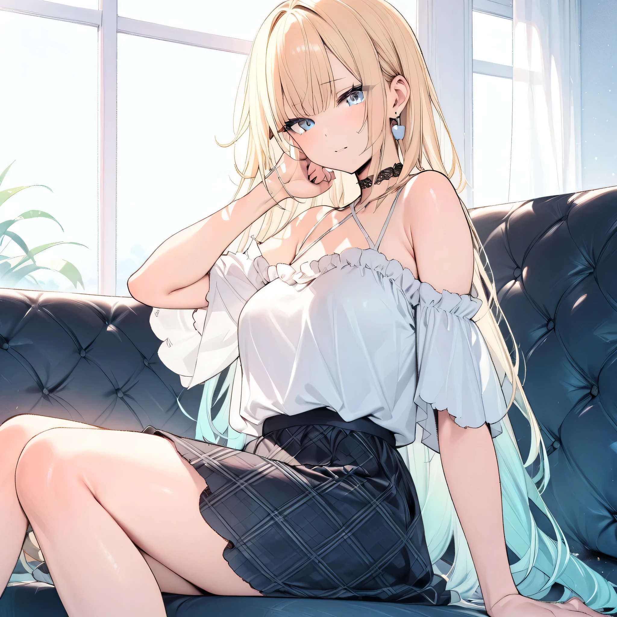 A 20 yo girl, black sleeveless dress, off-shoulder, show cleavage, show big breasts, converse shoes, white background