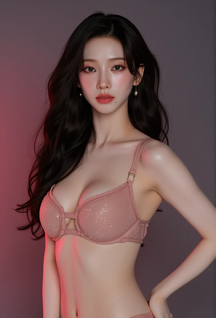 a mature korean woman with large saggy breasts, beautiful detailed face, extremely detailed eyes and face, longeyelashes, doing bikini photoshoot at professional studio, showing off her sexy breasts confidently, high quality portrait, cinematic lighting, cinematic colors, photorealistic, professional photography