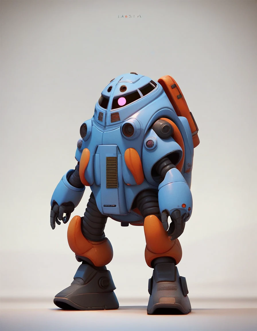 masterpiece, ultra quality, 1 Amphibious Mobile suit, 1 eye camera, color light blue and blue, just standing, hard surface, background white only, full body shot, (from front),