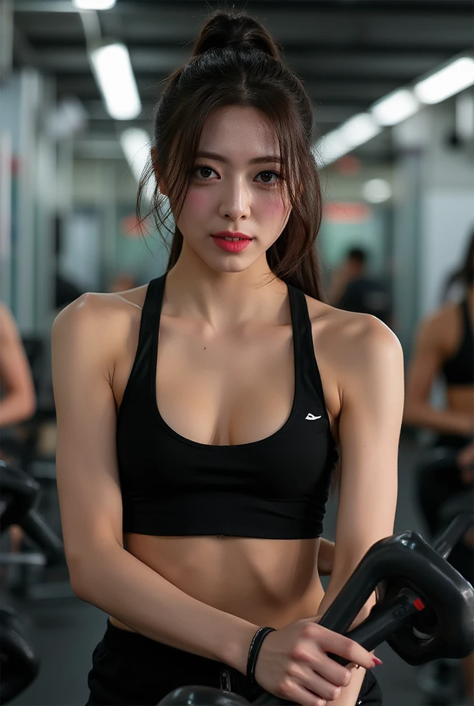 a beautiful korean girl working out at the gym, wearing tight athletic clothes, sweat glistening on her skin, focused expression, perfect detailed face and body, detailed hair and eyes, slim and fit, (best quality,4k,8k,highres,masterpiece:1.2),ultra-detailed,(realistic,photorealistic,photo-realistic:1.37),HDR,UHD,studio lighting,extremely detailed,professional,vivid colors,cinematic lighting,dynamic pose,fitness,workout

