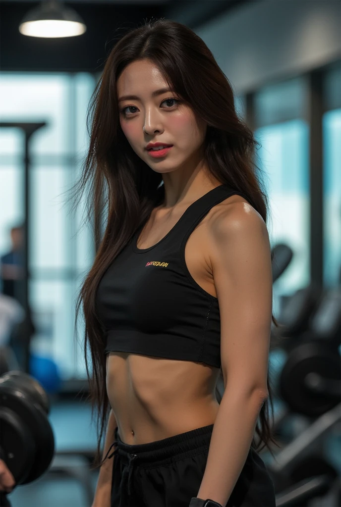 a beautiful korean girl working out at the gym, wearing tight athletic clothes, sweat glistening on her skin, focused expression, perfect detailed face and body, detailed hair and eyes, natural large breasts, (best quality,4k,8k,highres,masterpiece:1.2),ultra-detailed,(realistic,photorealistic,photo-realistic:1.37),HDR,UHD,studio lighting,extremely detailed,professional,vivid colors,cinematic lighting,dynamic pose,fitness,workout

