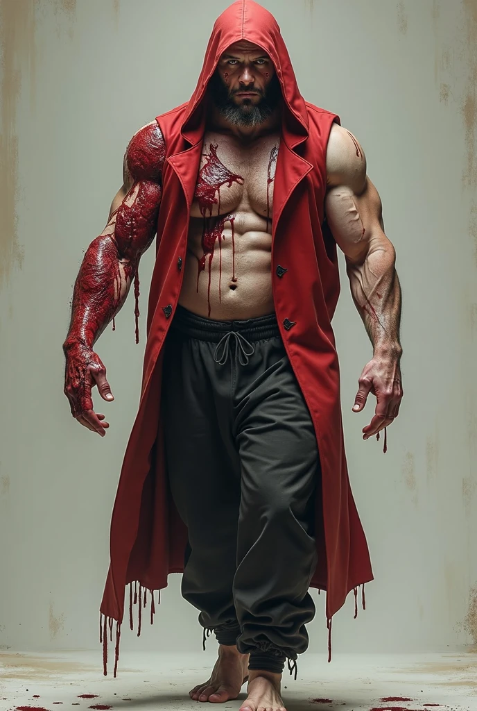 ((masterpiece)), ((8k resolution)), a man, medium white hair, white superhero costume, ((((filled with blood)))), laughing, creepy, in dark cyber city alley.