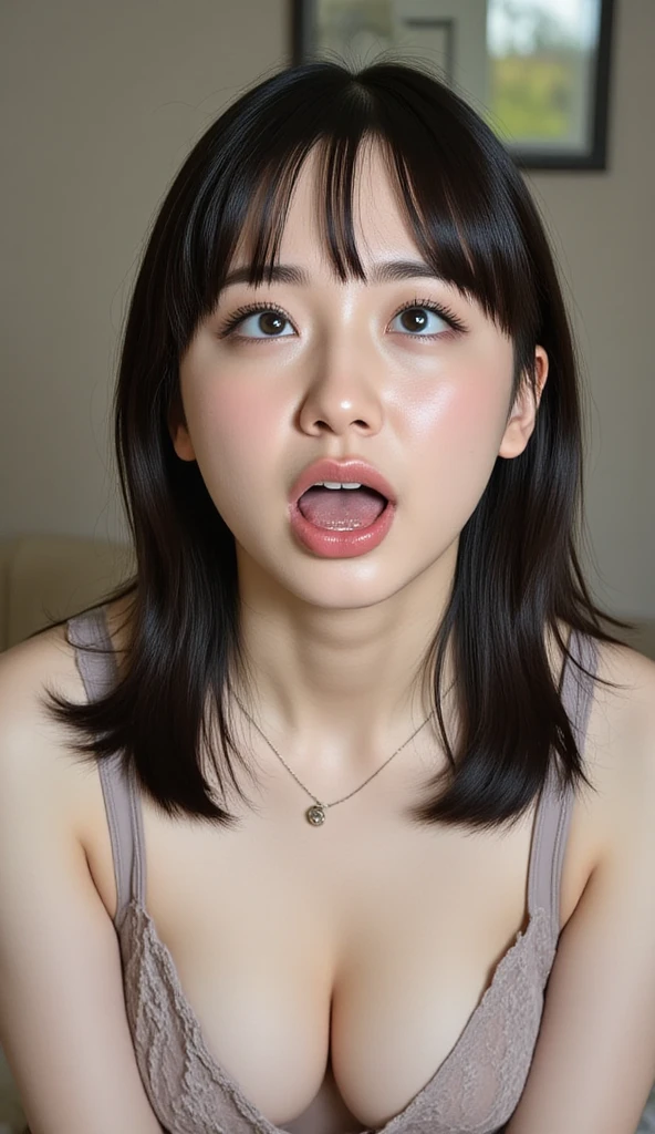 masterpiece, 最high quality,16k,8K,beautiful,get used to it,exquisite,extremely get used to it, finely get used to it, high quality, insanely get used to it, ultra get used to it, ultra high resolution, 超high quality, beautiful face, Japanese, NSFW,Picture of a woman's face 、( sharp focus ),  (Ultra-detailed beautiful faces:1.10), (Ultra-detailed beautiful slim body:1.9), 21 years old, ( Super Detailed Beautiful Japanese Beauty Female Idols:1.7), ( troubled face:1.3), Woman in the center of the image, break, photorealistic, hyperrealism, portrait of young adorable Japanese face, Japanese facial features, Young and Cute Skinny Oriental Faces, Bust Up Shot, 21 years old idol with a cute face, beautiful Japanese girl's face , Japanese facial features, she has a lovely look , RAW Photos、(masterpiece:1.3)、(Highest quality,Very detailed,Complex)、Professional photography、Professional Lighting、High resolution、High Dynamic Range、(((Realistic、Ultra-realistic,Realistic、8K Ultra HD)))、Browsing Caution、16K、32K、超High resolution、(((Large Breasts)))、(((Emphasize cleavage)))、Abdominal muscles、Perfect body、 Delicate features,、Super photogenic、clavicle、Beautiful ass、((Luxury lace lingerie))、Ultra detailed face、Naturally radiant lips、double eyelid、High Contrast、((belly button))、Natural light、Someone who looks at you calmly、 Goddess-like eyes、Shining Eyes、Beautiful hip line、Bedroom、(From above)、(((Lying in bed:1.5)))、Delicate and sexy face、 Sensual Gaze、 (Sweaty, Glowing Skin:1.5)、Fashion Model、The expression when enduring pleasure、Sexually aroused expressions、(sweating:1.2)、Underboob、Breasts spilling out、Full Body Shot、Spread  legs、Spread  legs,