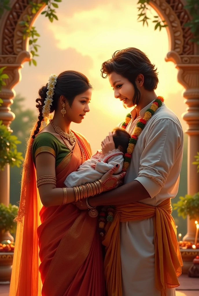 Krishna in Gokul**: Krishna, as a baby, is placed in the care of Yashoda and Nanda in Gokul, surrounded by the peaceful and joyous atmosphere of the village.  In dall e-3 style