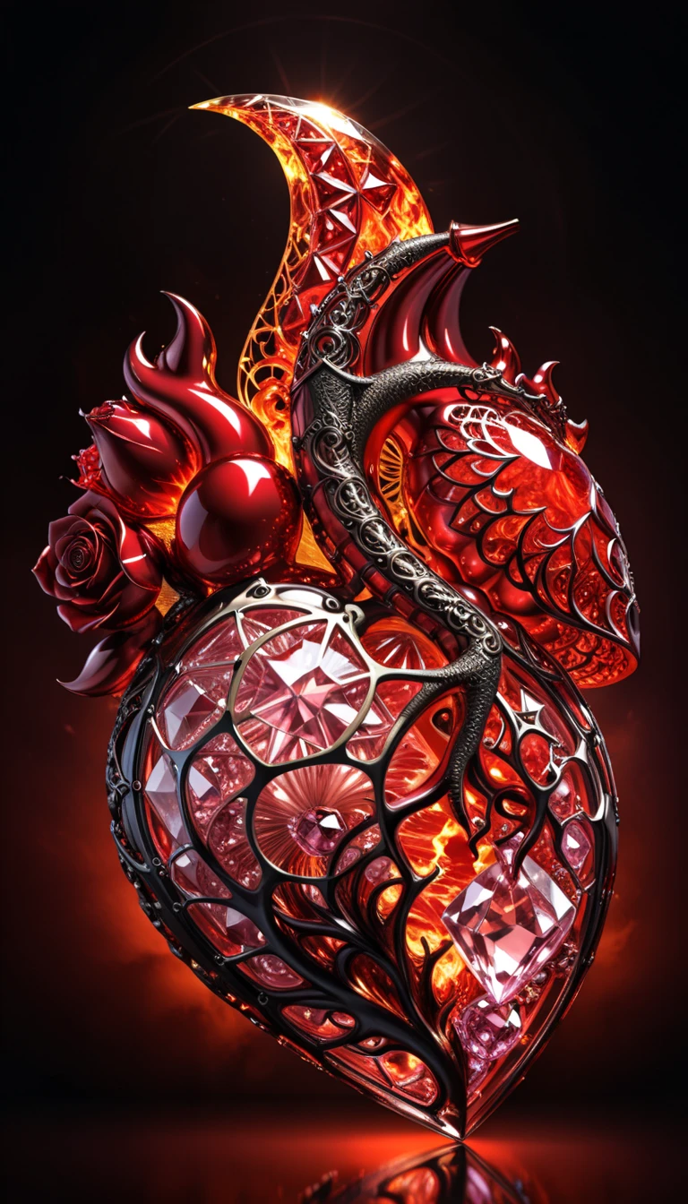 in style of John Bauer,in style of Karol Bak,
conceptual design of the transparent glass human heart (organ),(blue fire heart (organ) closeup:1.4),(Flexible Polyhedron:1.3),(Rose Quartz:1.3),(blue fire draws lines:1.6),
(the red crescent moon background:1.4),sharp,sharp image,(insanely detailed and intricate, hypermaximalist, elegant, ornate, hyper realistic, super detailed:1.1),extremely detailed,Amazing resolution,8k,Ray Tracing,masterpiece,Particle Effects,Beautiful Effects,
BREAK
(darkness:1.4),(extreme shadows:1.4),(Best Shadow:1.4),dark atmosphere,