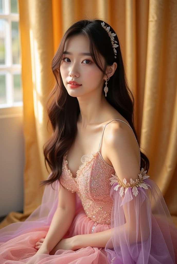 ((​Masterpiece, Top image quality, high resolution、alone、skin shiny))(on the table, best quality, actual, super detailed, meticulous, high resolution, 8k wallpaper), Close-up portrait of a beautiful woman, like, smiling, light brown messy hair, Perfect dynamic composition, 美丽meticulous的眼睛, Just like the cover of a fashion magazine, on campus，wearing gold glasses