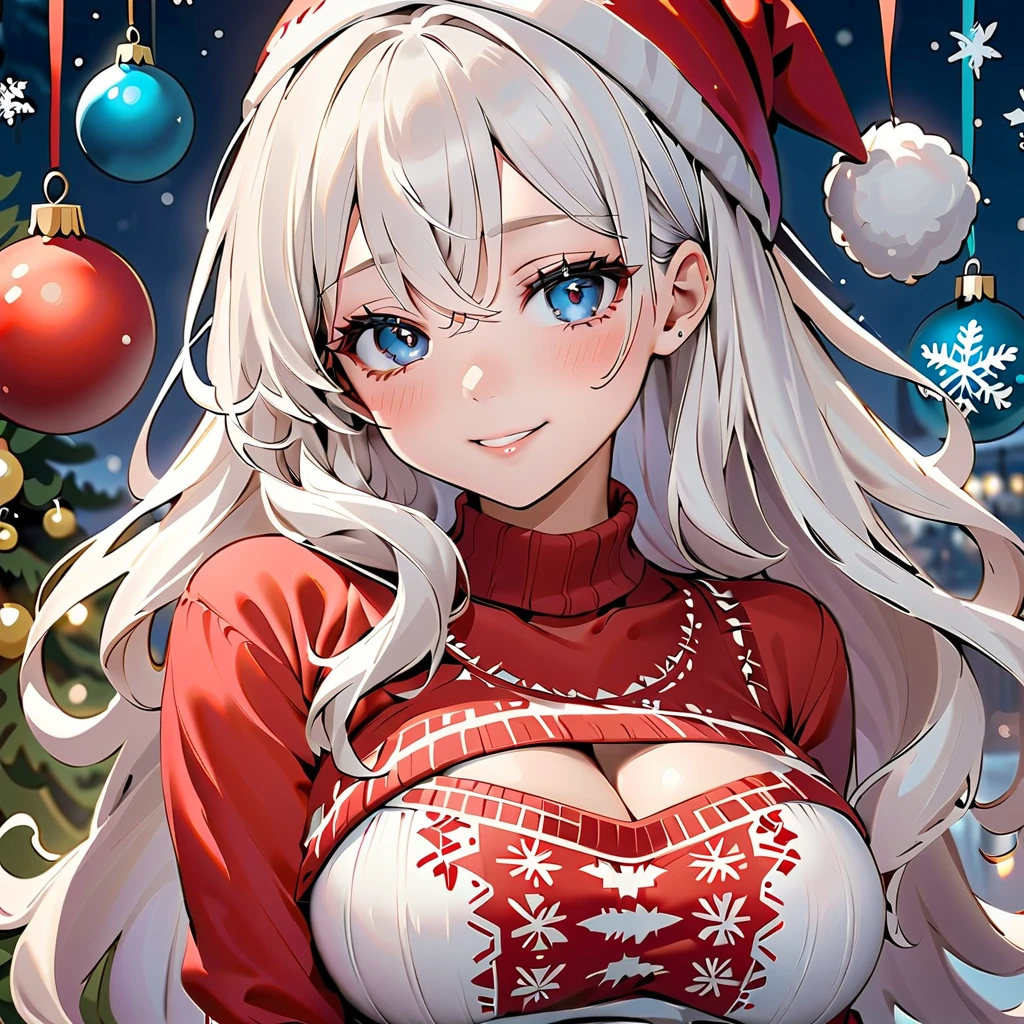 Highest quality,Highest Resolution,A beautiful girl in a sexy high-cut Santa costume,Open mouth and dripping tears and saliva,Bedroom,Christmas tree,