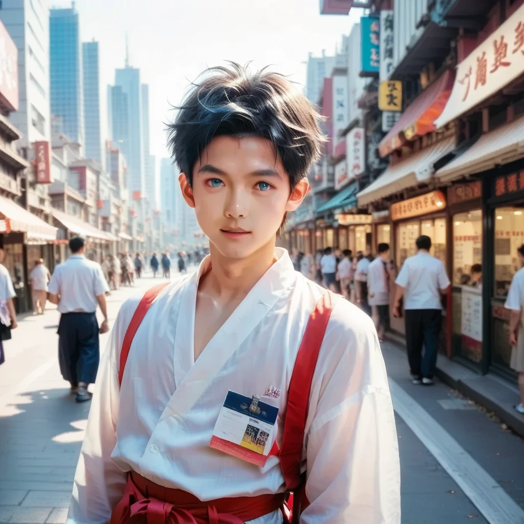 score_9, score_8_up, score_7_up,masterpiece,RAW photo,((8k))
,1 japanese boy,dark blue eye,Nagi-kun,(Universal hakama),stroll,City of the Future