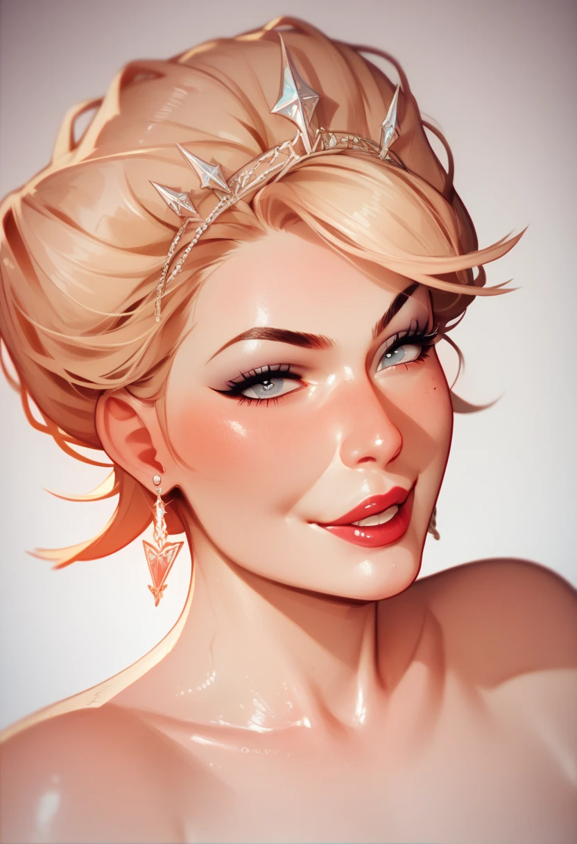 1girl, young woman, blonde curly hair, curvy hourglass figure, crown, regal elegant queen portrait, exquisitely detailed face and eyes, highly detailed, photorealistic, 8k, ultra-detailed, hyper realistic, oil painting, dramatic lighting, warm color palette, cinematic, dramatic pose, sensual, alluring, elegant, beautiful, masterpiece