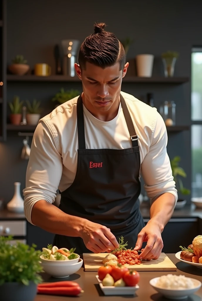 there is a man holding a fork and a bowl of food, cooking show, yummy, mukbang, best chef, ready to eat, An award-winning original photo, (40 years old daddy:1.1), 1boy, Solo, round face, beefy body, (big shoulders), big pecs, big pectorals, stubbles, Short beard, Beautiful eyes:1.3, (Detailed face:1.3), wearing glasses, Dynamic Angle, volumetric lighting, (Best quality, A high resolution, Photorealistic), Cinematic lighting, Masterpiece, RAW photo, stock photo, Intricate details, hdr, depth of field, in a cozy restaurant, with many customers in background,
