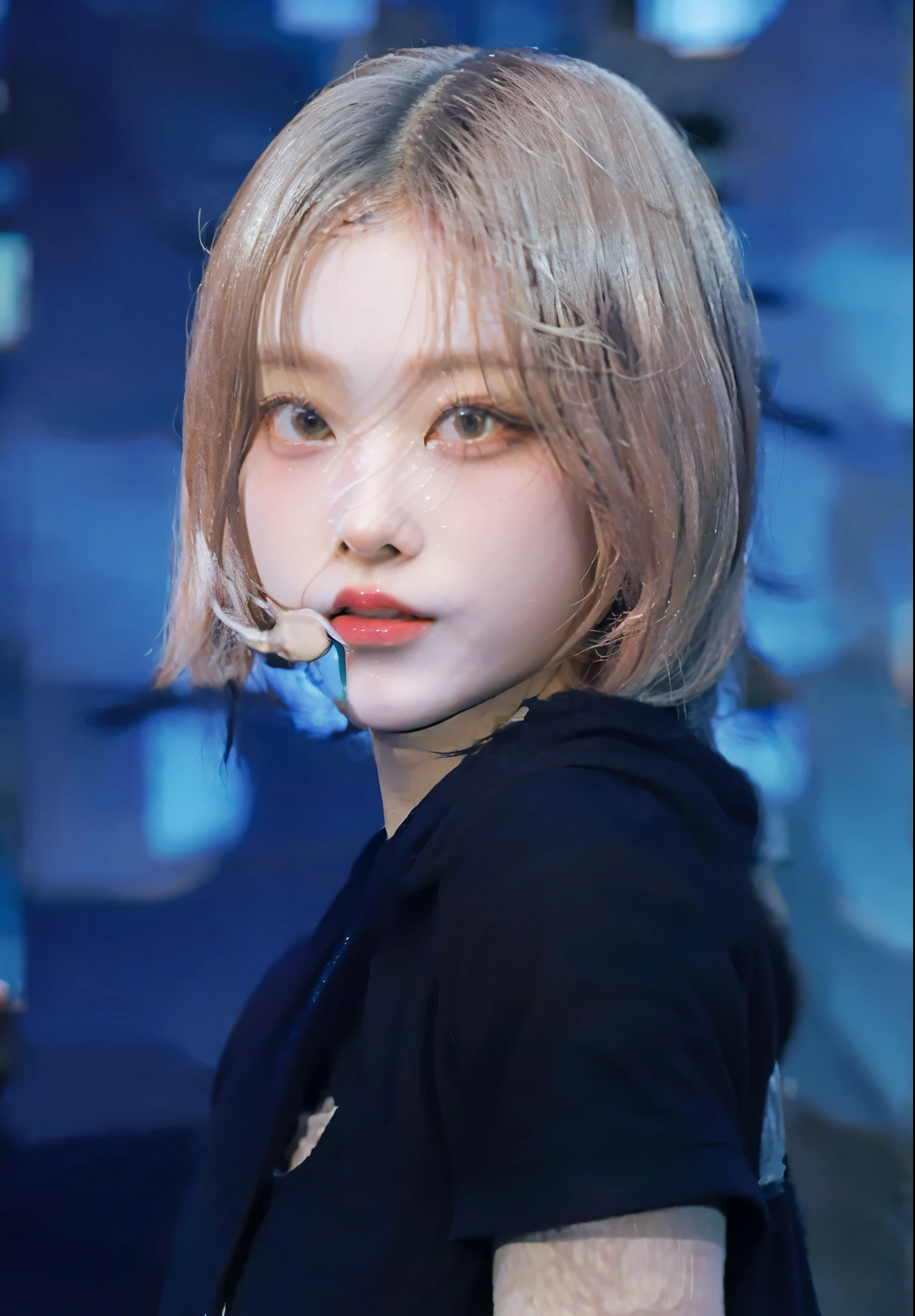 a close up of a woman wearing a black top and skirt, ample chest, gynoid body, gynoid cyborg body, extra detailed body, ( highly detailed figure ), realistic body, detailed body, full character body, complete detailed body, anatomically correct body, girl figure, ulzzang face, photorealistic, hd quality, highly realistic and photorealistic, 8K resolution, high-definition quality, gorgeous woman, tall quality, perfection details, ultra 8K, perfectly rendered face, all her facial and body details are perfectly detailed, maximum quality, 8K, perfectly rendered details, ultra rendered photography for maximum and impeccable quality, wonderful and charming woman, perfect eyes, perfect lips, perfect nose, perfect hair, perfect skin, she is too wonderful, image with maximum ultra mega rendered quality at the height of perfection, each strand of her hair is perfectly wavy and detailed, she is wonderful, an 8K image rendered to the highest AI quality that human eyes have never witnessed such quality and beauty, the image has good saturation and coloring, vivid, super rendered, rendered skin, rendered hair, rendered nose, rendered lips, super rendered image to the highest and best possible quality