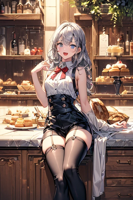 (nsfw:1.3),(open chest:1.3),((very flat chest :1.3)),((open skirt:1.3)),((side tie panties)),opne vagina, highest quality, masterpiece, long eyelashes, Sparkling輝く目, Dresses with ruffles and ribbons, Eat cake in a café, Sparkling, Cat ear, flower hair ornament,