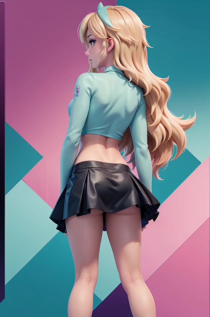 D-art style,f10nn41 ,girl,Alone,fionna the human girl,adventure time,  focus on the whole body, from behind, mini-skirt 