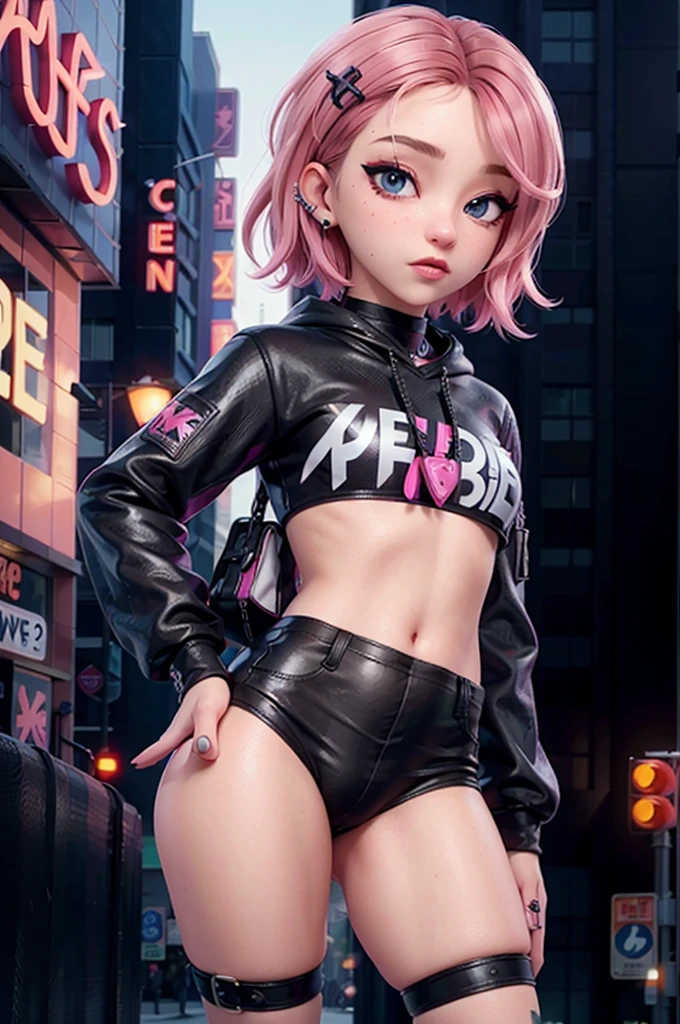 Araffe  with pink hair e uma coroa na cabeça, dressed in punk clothes,  dressed in crustpunk clothing , Anime Girl Cosplay, cybergothic, wearing a punk outfit, Kerli Koiv as Anime Girl,  17-year-old goth anime girl , linda Delphine, anime cosplay, with pink hair,  anime in real life, Punk Girl