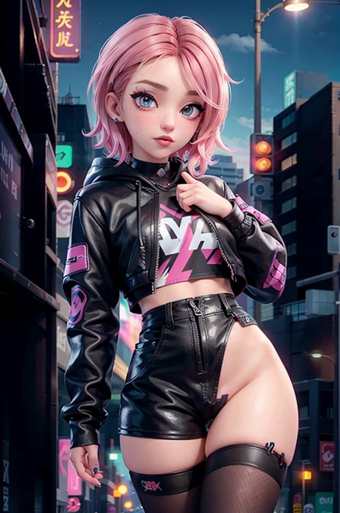 Araffe  with pink hair e uma coroa na cabeça, dressed in punk clothes,  dressed in crustpunk clothing , Anime Girl Cosplay, cybergothic, wearing a punk outfit, Kerli Koiv as Anime Girl,  17-year-old goth anime girl , linda Delphine, anime cosplay, with pink hair,  anime in real life, Punk Girl