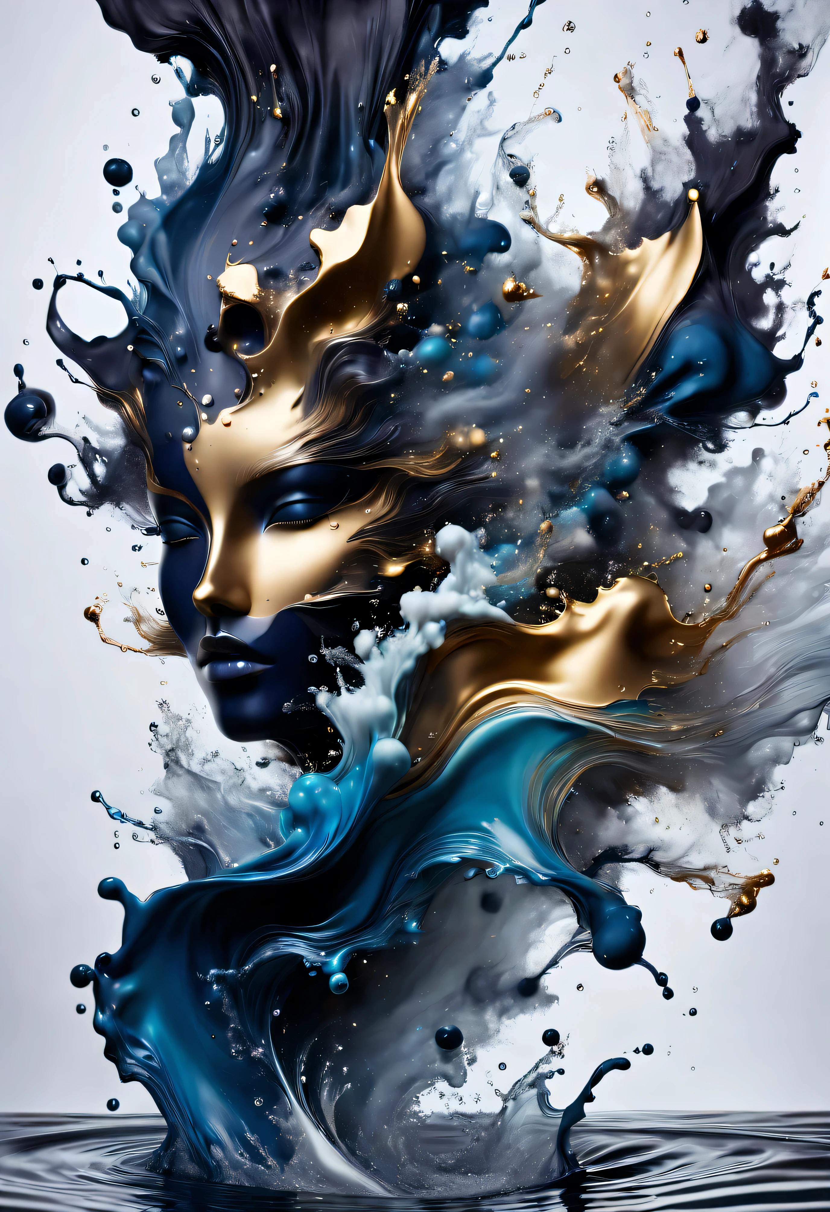 Pour ink containing metallic elements into water and photograph