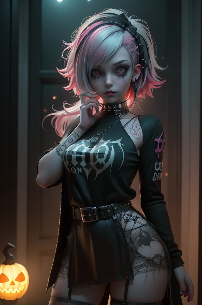 In hell,The defeated goddess,Pink double ponytail,Pink pupils,Hands are tied in chains,Tattered laundry,spread their legs,The whole body is covered with tattoos