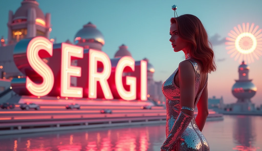 women, White skin, green eyes, huge breasts, big buttocks, Athletic legs,with the legend: "Queretaro VIP", no clothes, red fox ears, red foxtail, hands on breasts, open legs, sitting on a paint can in profile, in bed in a space station with space out the window