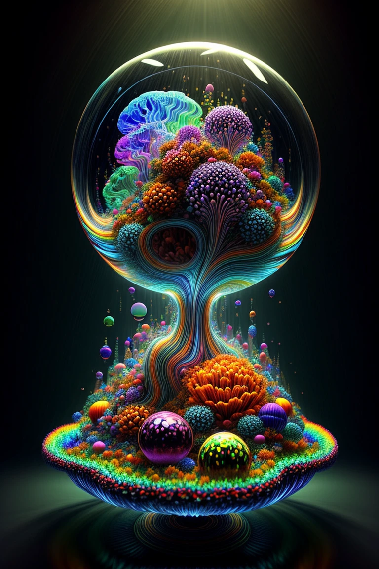 An amazing image of light emerging from colors in a psychedelic dream, shimmering glass morphing out of colors, bright neon and fluorescent colors,very bright, vibrant colors, perfectly formed and symmetrical reflective bubbles and spheres, attention to detail with these beautiful bubbles and spheres, Extreme  Hallucinations in a gorgeous piece of  psychedelic digital artwork, Stunning, pixel art, tripped out colors, 4d mandelbulb psychedelics, glass like psychedelic landscape, intricate rainbow environment, psychedelic underwater brightness and glow with neon colors, glowing colors twist inside of translucent glass spheres and bubbles with light and color reflecting off of both in bright fluorescent colors, psychedelic trip, fluorescent and neon aesthetic, psychedelic vibrant colors, bright psychedelic paint splattered backgrounds,swirling spirals and vortex, bright vibrant colors popping out from 3d glass spheres, Rotational Symmetry, Pixel Assets, Portrait photography, Surrealism, Photorealistic, Hyperdetailed, Glass Morphism, Digital Art, Sparkle, Optical Illusion, Glowing Light, Reflective Light, Overexposure, Backlighting, Depth Of Field, Spheres and bubbles show perfect Symmetry, UHD, High Details, High Quality, Super Detailed, Full Focus, Awe inspiring, Shockingly unique wallpaper art, Breathtaking, Indescribably Beautiful, Heaven sent images, Best Quality, Award Winning, Masterpiecea psychedelic digital art,ultra-detailed vibrant fluorescent neon colors,intricate rainbow glass-like environment,shimmering glass bubbles morphing out of swirling colors,glowing light and reflection,4d mandelbulb psychedelic landscape,bright overexposed backlighting with depth of field,award winning masterpiece,pixel art,portrait photography,photorealistic,hyperdetailed,glass morphism,sparkle,optical illusion,rotational symmetry,best quality,8k,ultra-fine detailsA close up of beautiful bubbles floating on top of each other, LSD, DMT imagery. octane render, psychedelic droplets 