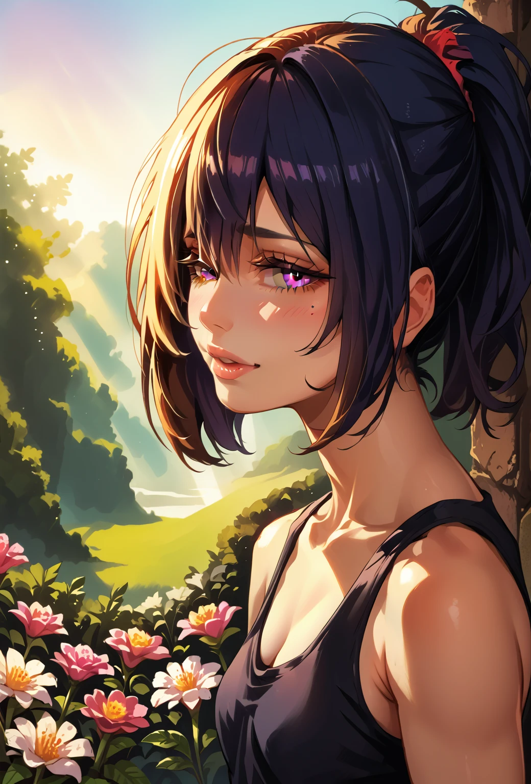 a beautiful shy girl in a white floral garden, 1 girl, solo, expressive face, tank top, clean lines, intricate details, portrait, digital art, 4k, highly detailed, hyperrealistic, photorealistic, cinematic lighting, lush environment, vibrant colors, soft focus