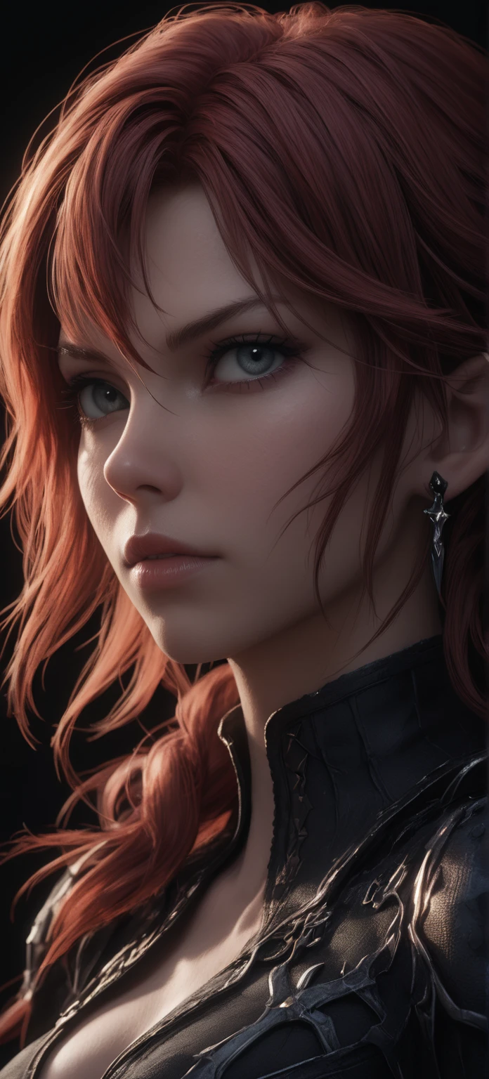 Portrait of Black widow, white background , fantasy, hyperrealistic, 8k, detailed, intricate, masterpiece, photorealistic, cinematic lighting, dramatic colors, chiaroscuro ، designed by Kazuya Takahashi, final fantasy xvi style.