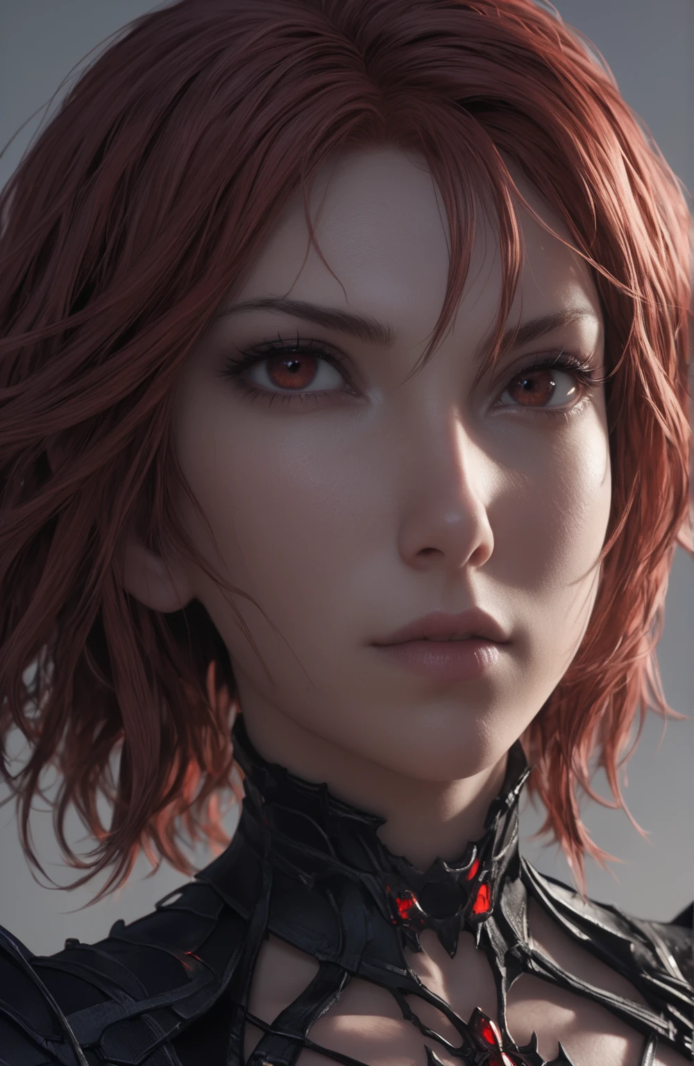 Portrait of Black widow, white background , fantasy, hyperrealistic, 8k, detailed, intricate, masterpiece, photorealistic, cinematic lighting, dramatic colors, chiaroscuro ، designed by Kazuya Takahashi, final fantasy xvi style.