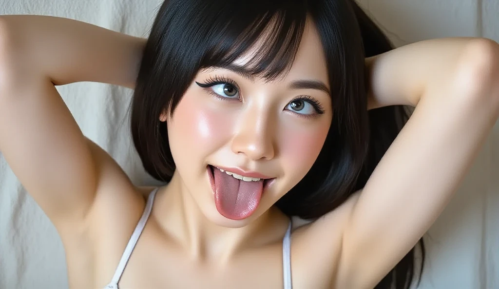 masterpiece, 最high quality,16k,8K,beautiful,get used to it,exquisite,extremely get used to it, finely get used to it, high quality, insanely get used to it, ultra get used to it, ultra high resolution, 超high quality, beautiful face, Japanese, (micro bikini,upper_body,Thick twin tails,cute girl,Place your hands behind your head.:1.6),Cinema Lighting,smile,Bedroom、(From above)、(((Lying in bed:1.5)))、((Luxury lace lingerie)),Full Body Shot,Spread legs,Ultra detailed face、Naturally radiant lips、double eyelid、High Contrast、((belly button))、Natural light、Someone who looks at you calmly、 Goddess-like eyes、Shining Eyes、Beautiful hip line、Bedroom、(From above)、(((Lying in bed:1.5)))、 (Sweaty, Glowing Skin:1.5)、Fashion Model、(sweating:1.2)、Underboob、Breasts spilling out、Full Body Shot、Spread legs、