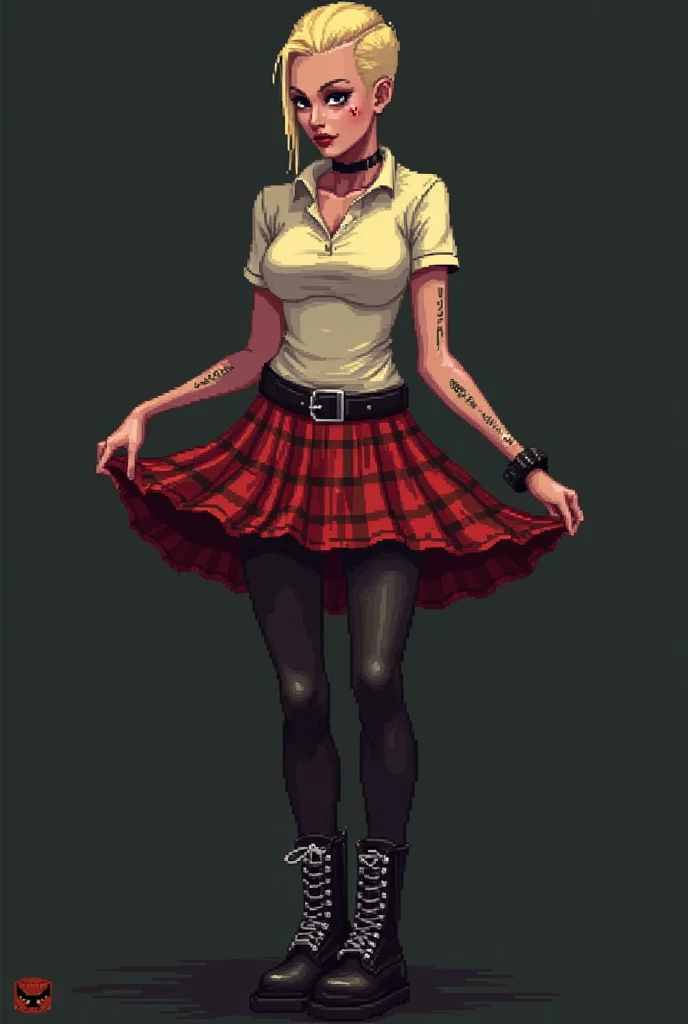 black background, pink silhouette of a punk girl, grunge, checkered short dress, high boots, braid, polaroid effect, by Ida Rentoul Outhwaite and Ilya Kuvshinov, highly detailed