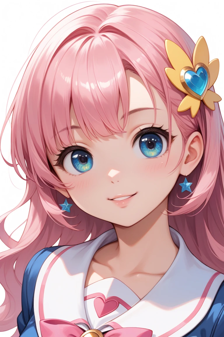  anime girl with pink hair and hair ornaments,  cute realistic portrait, Gwaiz,  Magical Girl ,  cute character ,  cute art style ,   anime Moe art style ,  Maple Story Character Art, Cute portrait,  Portrait of a cute anime girl ,  Digitally drawing a portrait  , artwork in the style of Gwaiz,  PROFESSIONAL CAMERA PORTRAIT ,Swoop