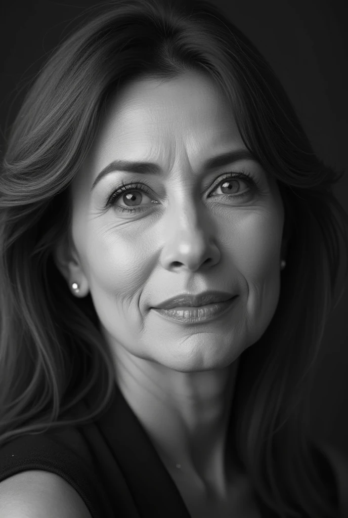 Mature Woman, ( Detailed description of the hair), (Detailed description of the face), (Detailed description of the body), high definition , masterpiece,  top quality ,  high detail, formal: 1.4), ( realistic : 1.2, 超 realistic な: 1.1,  realistic: 1.37), (Sharp focus: 1.4),  is written by,  looking up with moist eyes,  wavy hair , ,  unrivaled beauty , (Ultimate beauty), (lipstick:1.1), ( eyeliner :1.2), ( mascara), ( Eye Shadow ), (48 years old,: 1.4), Japanese、 closeup 、 fine lines of laughter :1.2、big laugh、(black and white photography:1.5)