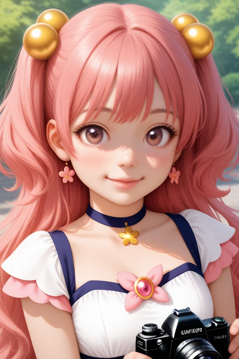  anime girl with pink hair and hair ornaments,  cute realistic portrait, Gwaiz,  Magical Girl ,  cute character ,  cute art style ,   anime Moe art style ,  Maple Story Character Art, Cute portrait,  Portrait of a cute anime girl ,  Digitally drawing a portrait  , artwork in the style of Gwaiz,  PROFESSIONAL CAMERA PORTRAIT ,Swoop