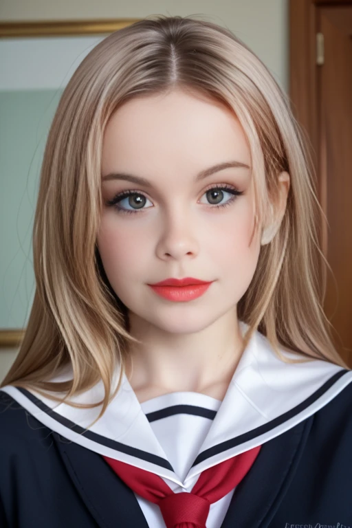 Russian Beret Style, Girl Kids, Photo Studio White Infinite Background, Close-Up, Bust, Portrait, Long Blonde Hair and Bows